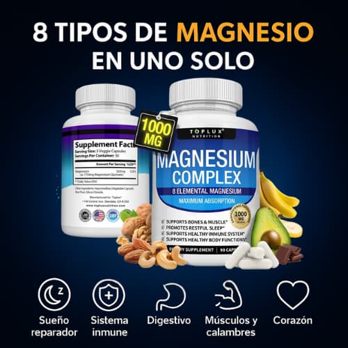 MAGNESIO COMPLEX 8 EN 1 , EL MÁS COMPLETO DE LOS MAGNESIOS, DUERME MEJOR, ENERGÍA AL MÁXIMO